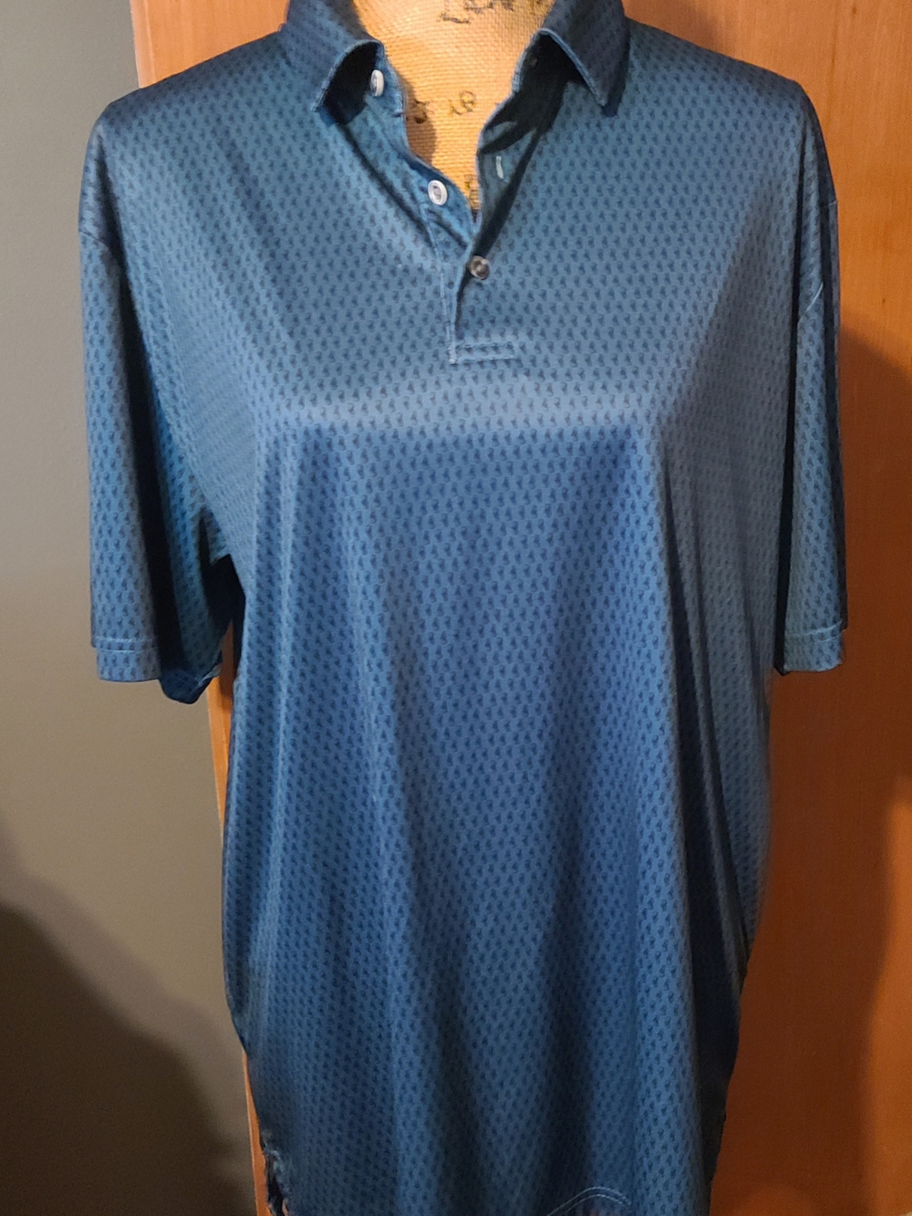 Men's Short-Sleeve Blue Polo with Subtle Texture